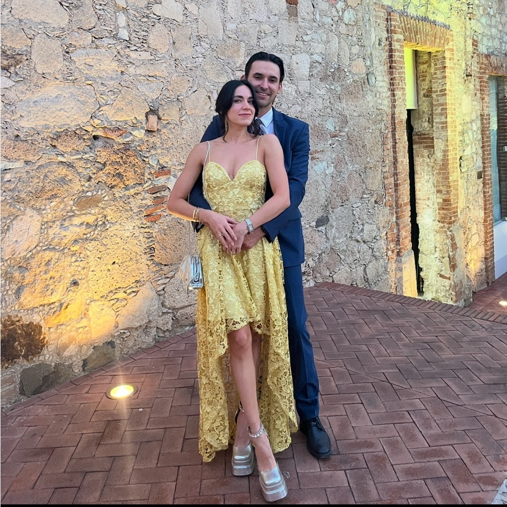 Elegant Yellow Lace Gown